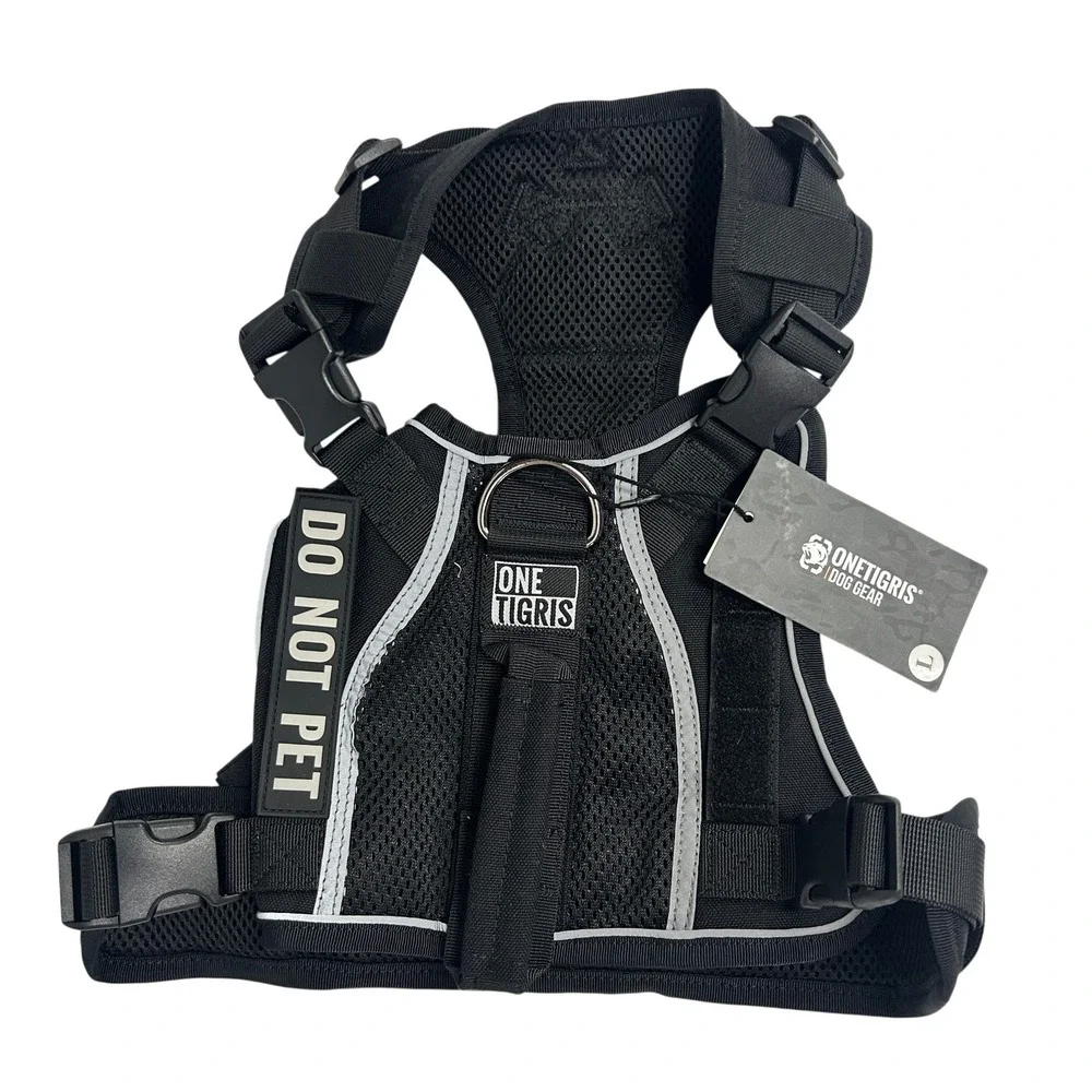 OneTigris Tactical Dog Harness Large Black Reflective‎ Adjustable Service